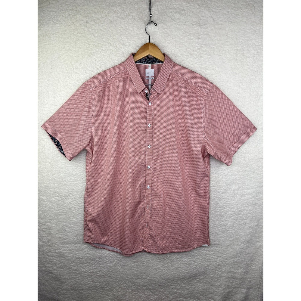 JB Holt Athletic Fit Red White Micro Print Short Sleeve Button Down Shirt XL